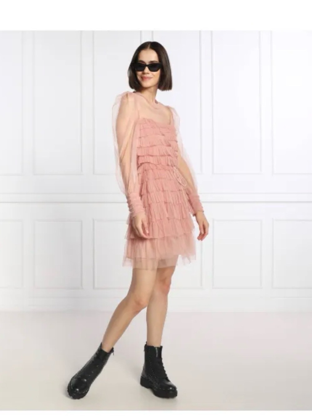Twin-Set Blush Pink Tiered Ruffle Mini Dress